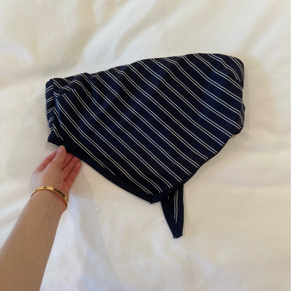 SOLID & STRIPED Navy and White Striped Bikini top